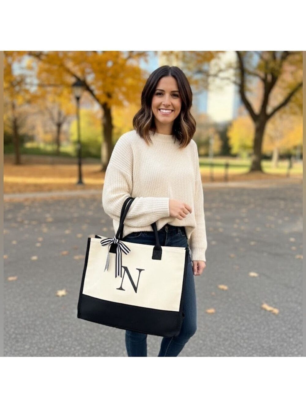 Letter “N” initial Black and White Tote Bag